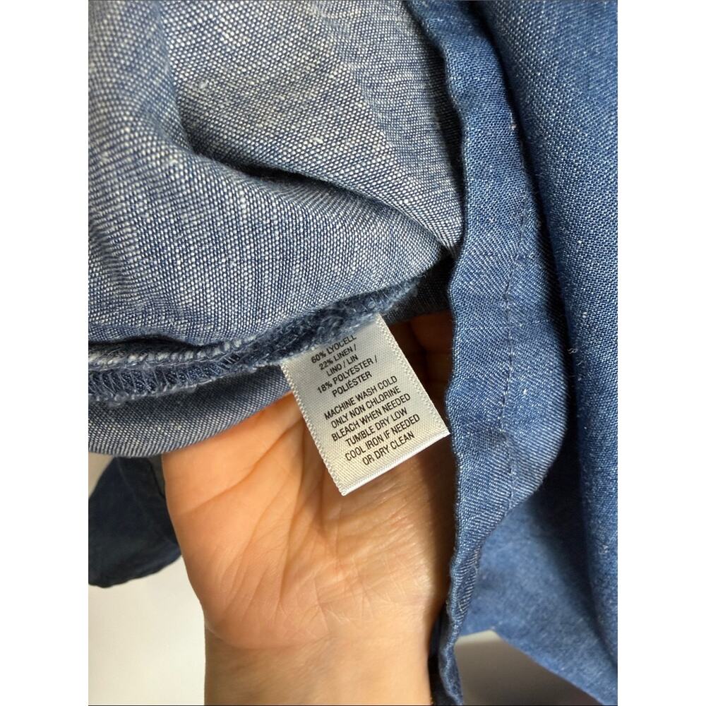 Loft chambray blue cold shoulder ruffle blouse size small petite - Picture 3 of 6